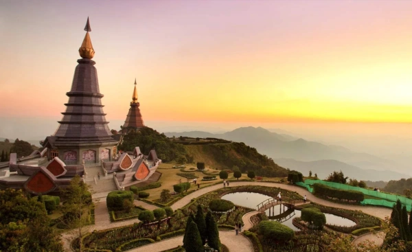 CMLocals Chiang Mai Locals Doi Inthanon national park twin golden pagodas with sunset landscape